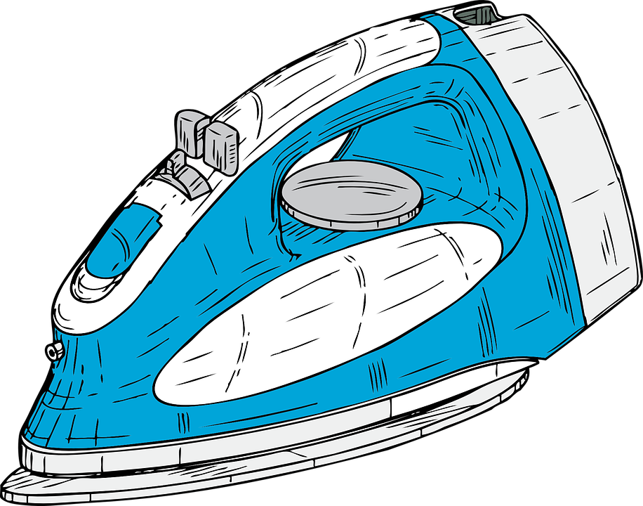 Iron Blue Appliance Domestic Straighten Wrinkle - Draw A Clothes Iron Clipart (916x720), Png Download