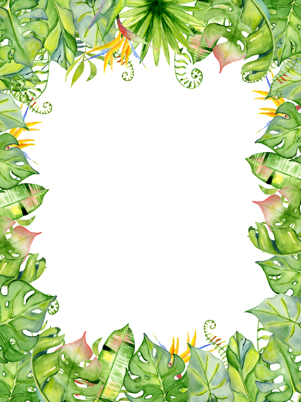 Summer Border Png - Transparent Background Tropical Leaf Png Clipart (1024x1365), Png Download