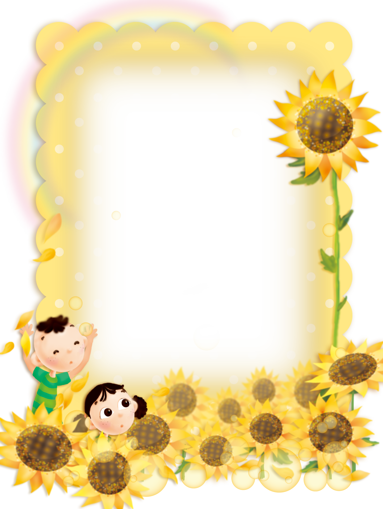 Cute Child Sunflower Border Background - Flower Cute Border Design Clipart (1240x1648), Png Download
