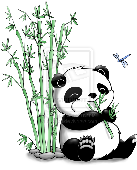 Cute Panda With Bamboo Drawing Clipart (600x682), Png Download