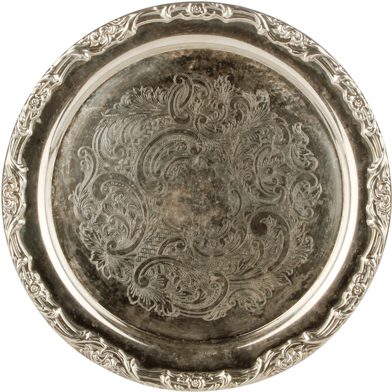 Vintage Silver Round Tray - Antique Clipart (980x951), Png Download