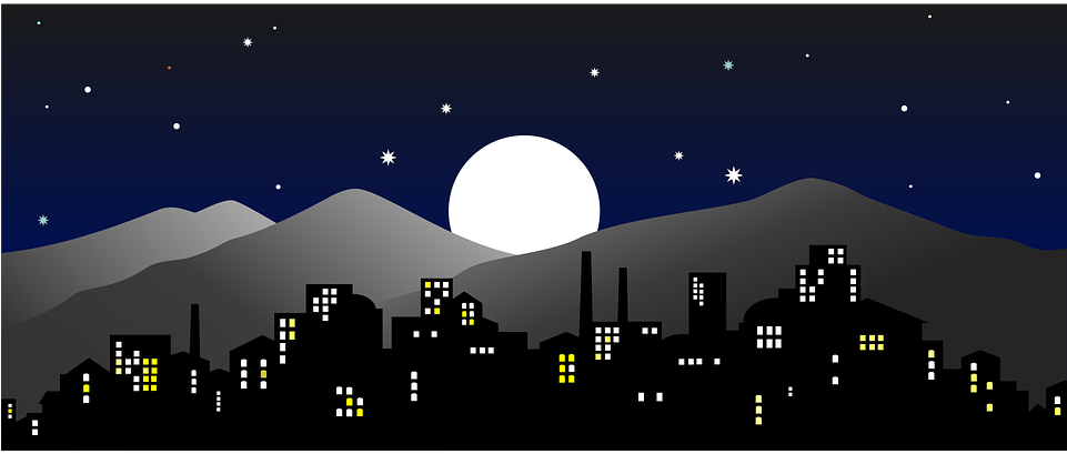 City City At Night Night In The Evening Cityscape - Illustration Clipart (960x480), Png Download