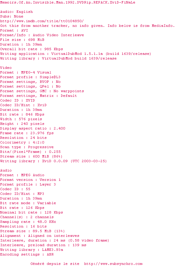 Of - An - Invisible - Man - 1992 - Dvdrip - Repack - Letra Da Musica Bom Dia Clipart (600x912), Png Download