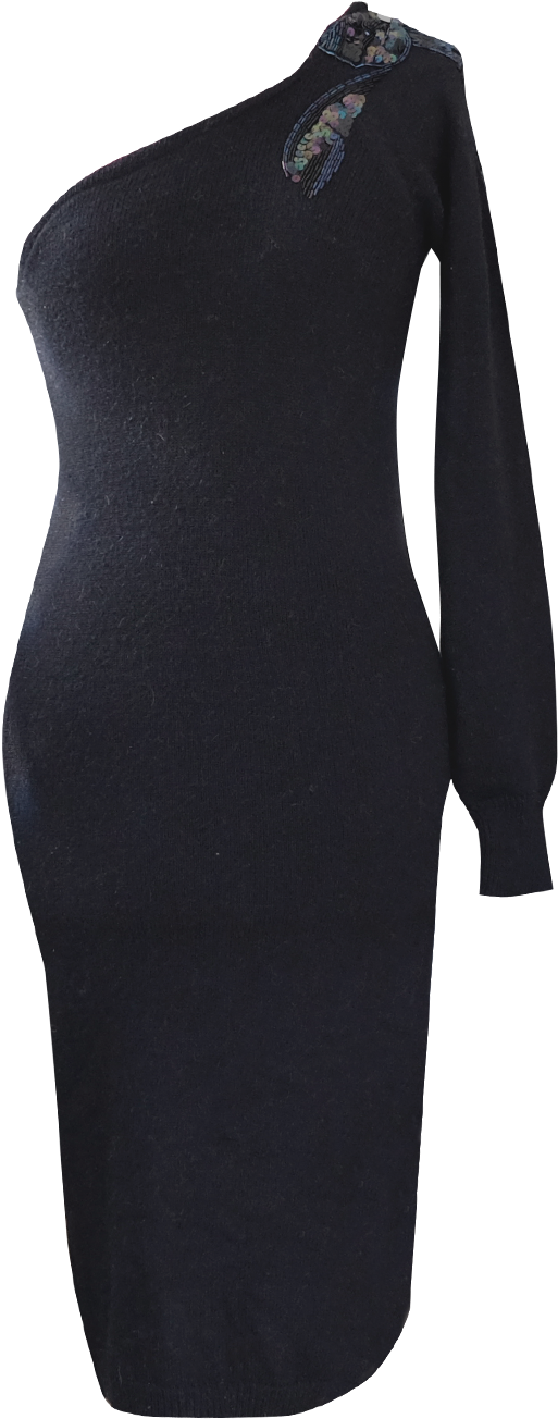 One Shoulder Sweater And Sequin Dress By British Steele - Little Black Dress Clipart (831x1413), Png Download