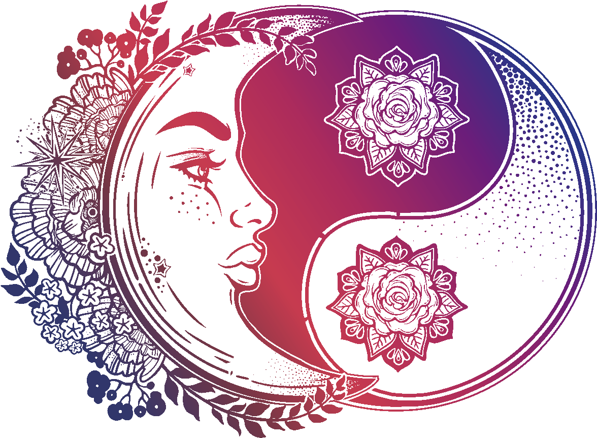 Sticker Boheme Yin Yang Et La Lune Ambiance Sticker - Psychedelic Crescent Moon Face Clipart (1200x1200), Png Download