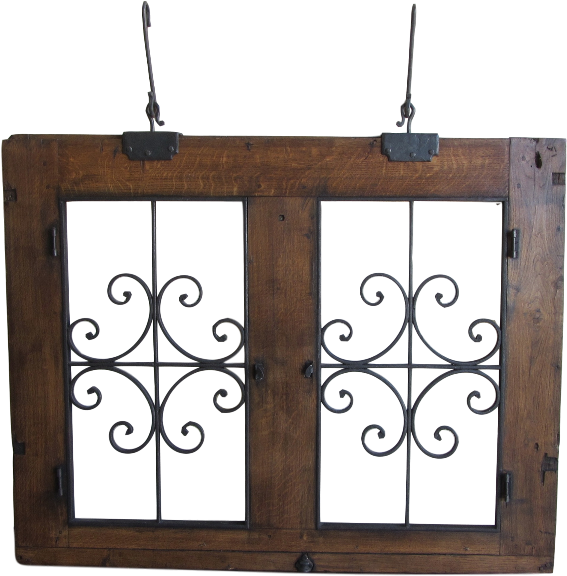Antique Wrought Iron And Wood Hanging Window-circa - Wood Clipart (1841x1870), Png Download
