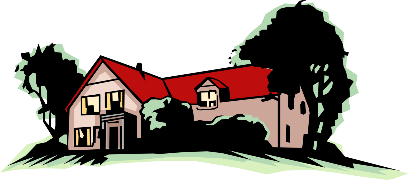 Vector Illustration Of Farmhouse Or Country Home Residence - House Clipart (1580x700), Png Download