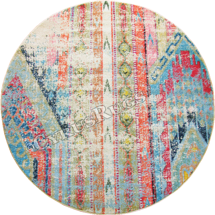 Kaleidoscope Distressed Round Rug E228b Multi Color Circle Clipart