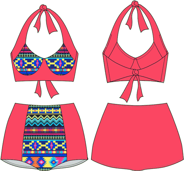 The Reno Halter Bikini Top Has Ties Around The Neck - Retro Swimsuit Top Pattern Clipart (600x580), Png Download