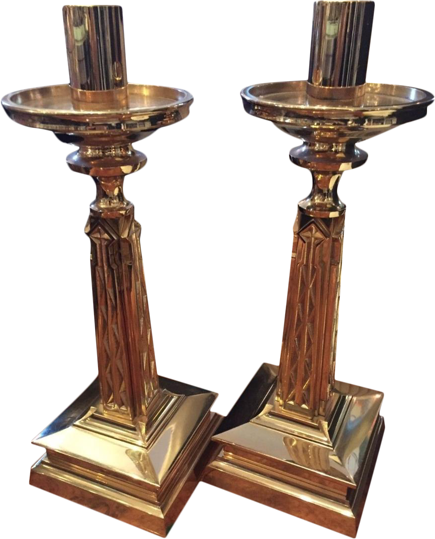 Gold Plate Bronze Candlesticks Nouveau Goth-a Pair - Antique Clipart (916x1148), Png Download