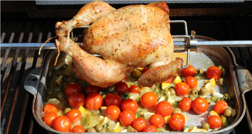 Rotisserie Chicken With Roasted Tomatoes And Olives - Turkey Meat Clipart (830x623), Png Download