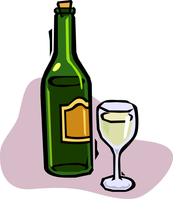 Vector Illustration Of Bottle Of White Wine With Glass - Alkohol Flasche Clipart - Png Download (607x700), Png Download