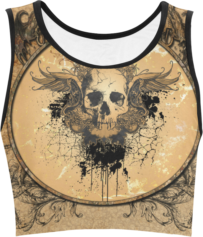 Awesome Skull With Wings And Grunge Women's Crop Top - Fashion Design Clipart (1000x1000), Png Download