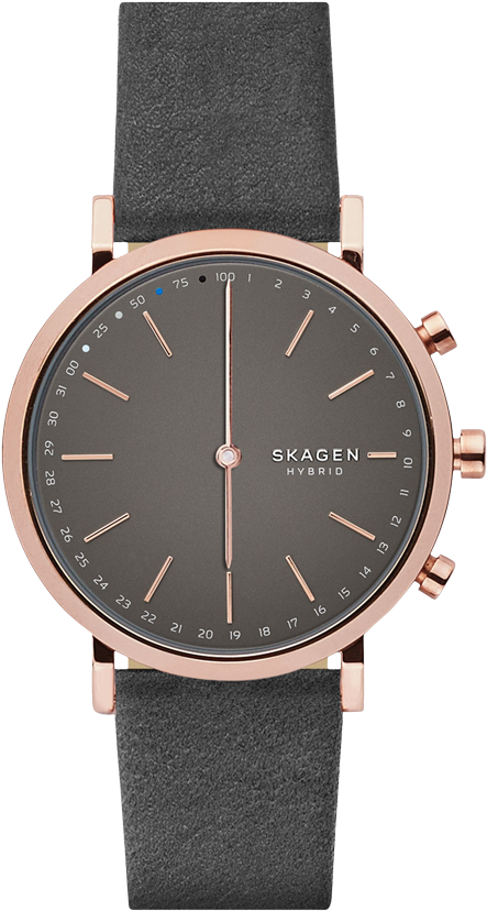 Skagen Hald Gray Leather Hybrid Smart Watch Clipart (600x850), Png Download