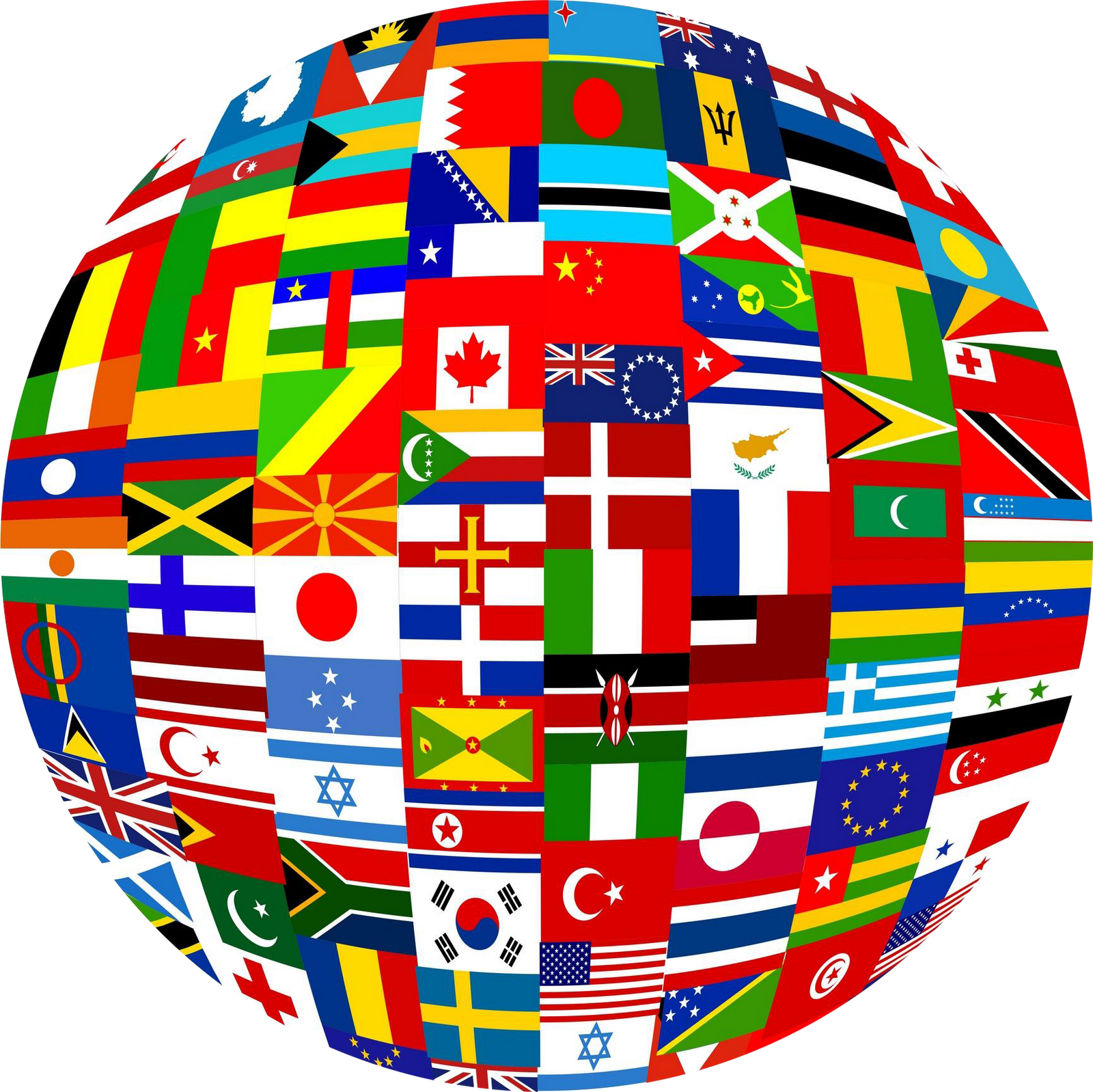 Flags Of The World National United States - Flags On A Globe Clipart (1600x1598), Png Download