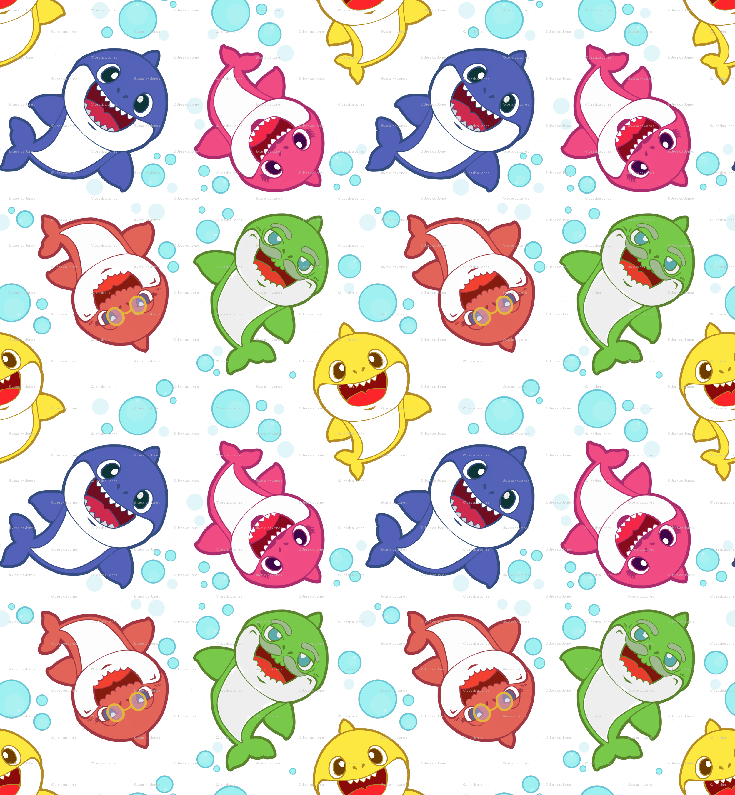 Baby Shark Family - Baby Shark Wall Paper Clipart (2499x2703), Png Download