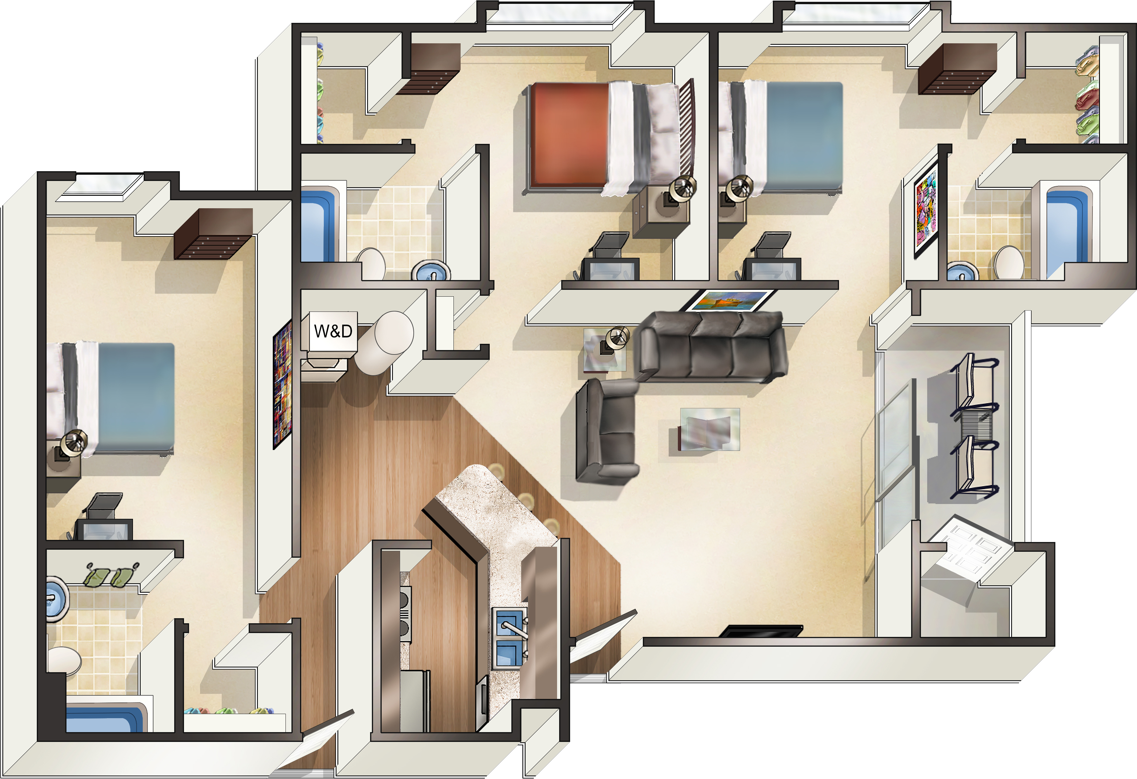 3 Bedroom A Clipart (3832x2632), Png Download