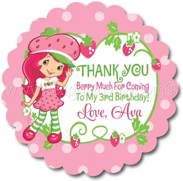 Thank You Labels For Birthday Party Png - Strawberry Shortcake Thank You Tags Clipart (612x612), Png Download