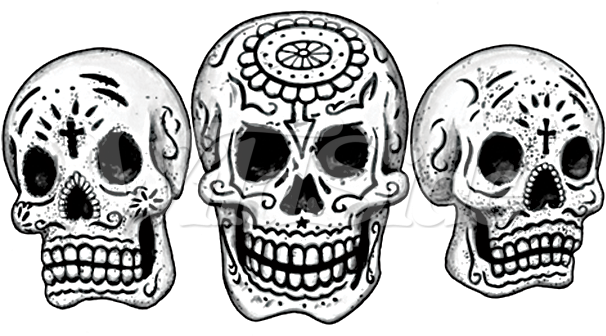 3 Skulls Day Of The Dead - Day Of The Dead Black And White Clipart (675x675), Png Download