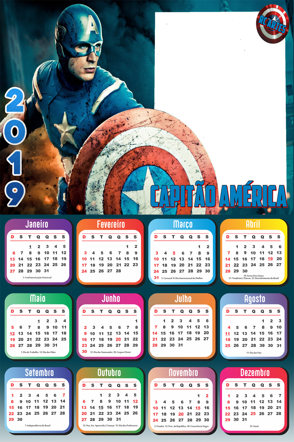 Calendrio 2019 Capito Amrica Imagem Legal Album - Calendario 2019 Paw Patrol Clipart (1000x1500), Png Download