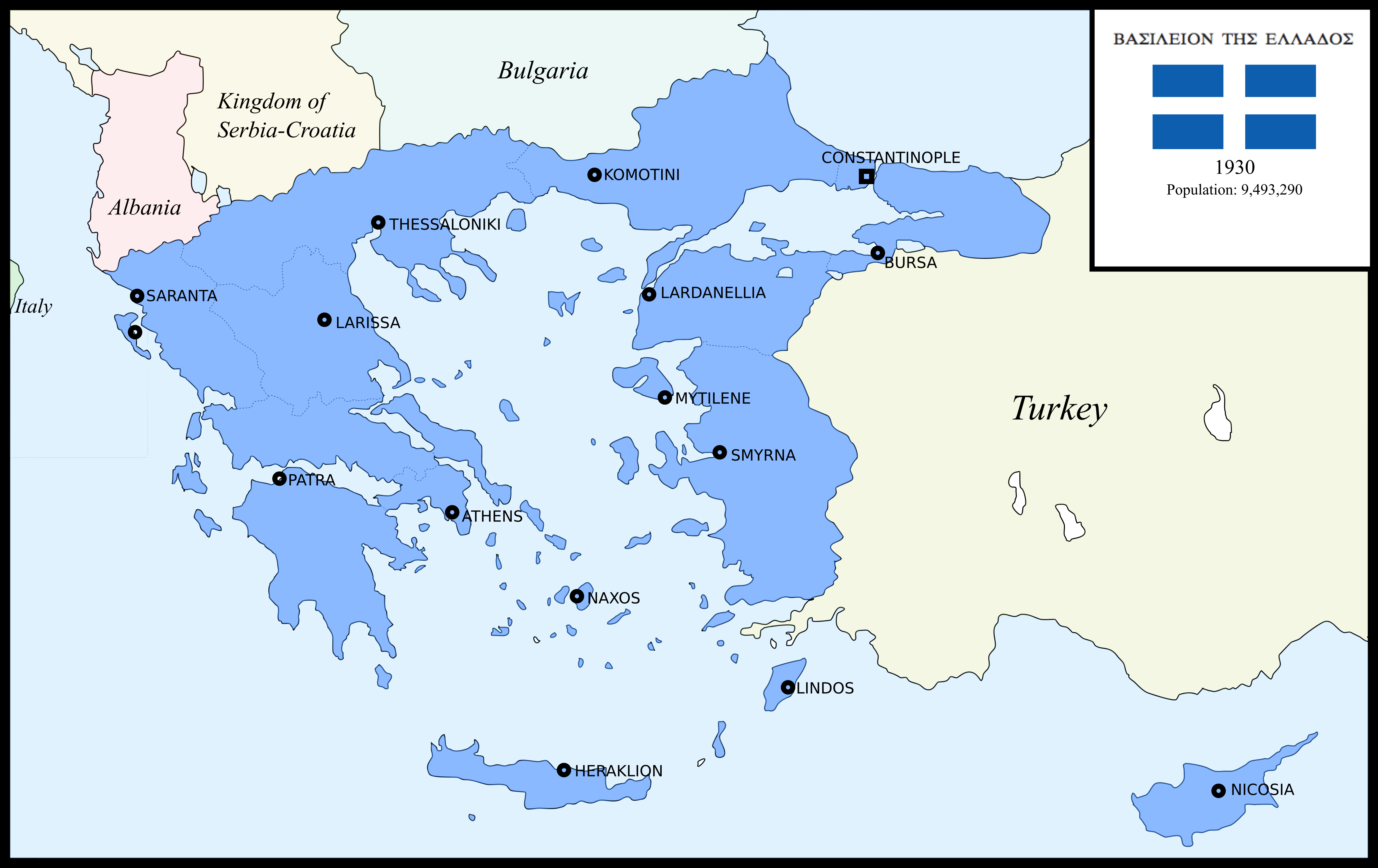 Greater Greece - 1930 - Greece Map Clipart (5000x3149), Png Download
