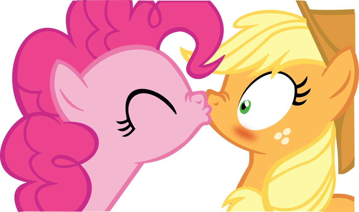 Applejack X Pinkie Pie Kissing Vector By Fluttair - Mlp Pinkie Pie Kiss Clipart (1163x687), Png Download