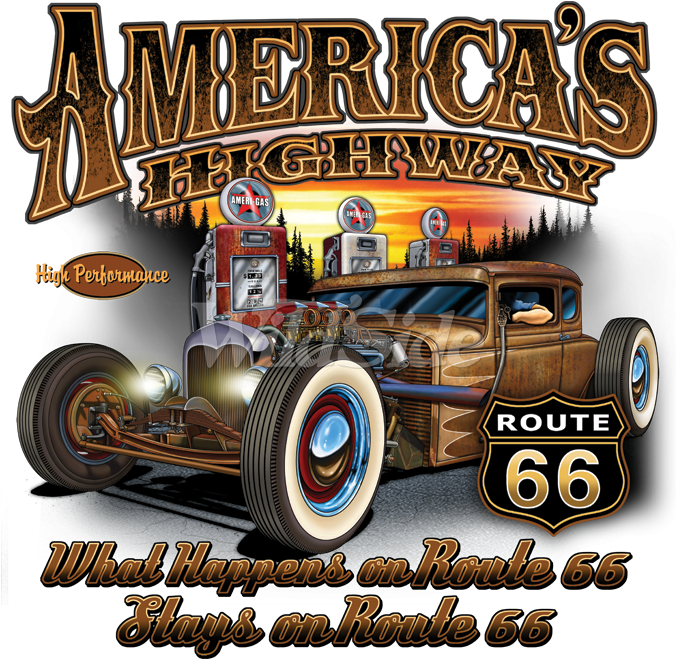 Americas Highway Route 66 Hotrod - Hot Rod Route 66 Clipart (675x675), Png Download