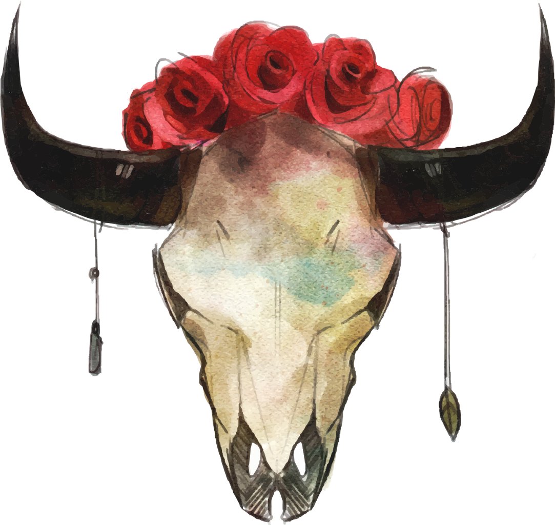 Skeleton Skull Horns Boho Hipster Flowers Roses Ftestic - Take The Cow By The Horns Quotes Clipart (1083x1024), Png Download
