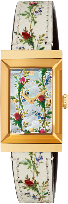 Gucci G-frame Mother Of Pearl Flower Dial Pvd Gold - Gucci G Frame Mother Of Pearl Floral Dial Ladies Leather Clipart (1200x1200), Png Download