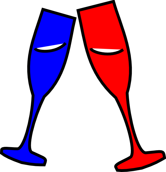 Champagne Glasses Red And Blue Svg Clip Arts 576 X - Wine Glass - Png Download (576x595), Png Download