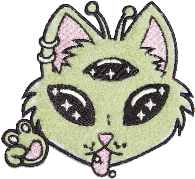 Green Alien Cat With Three Eyes Chenille Patch - Squitten Clipart (780x780), Png Download