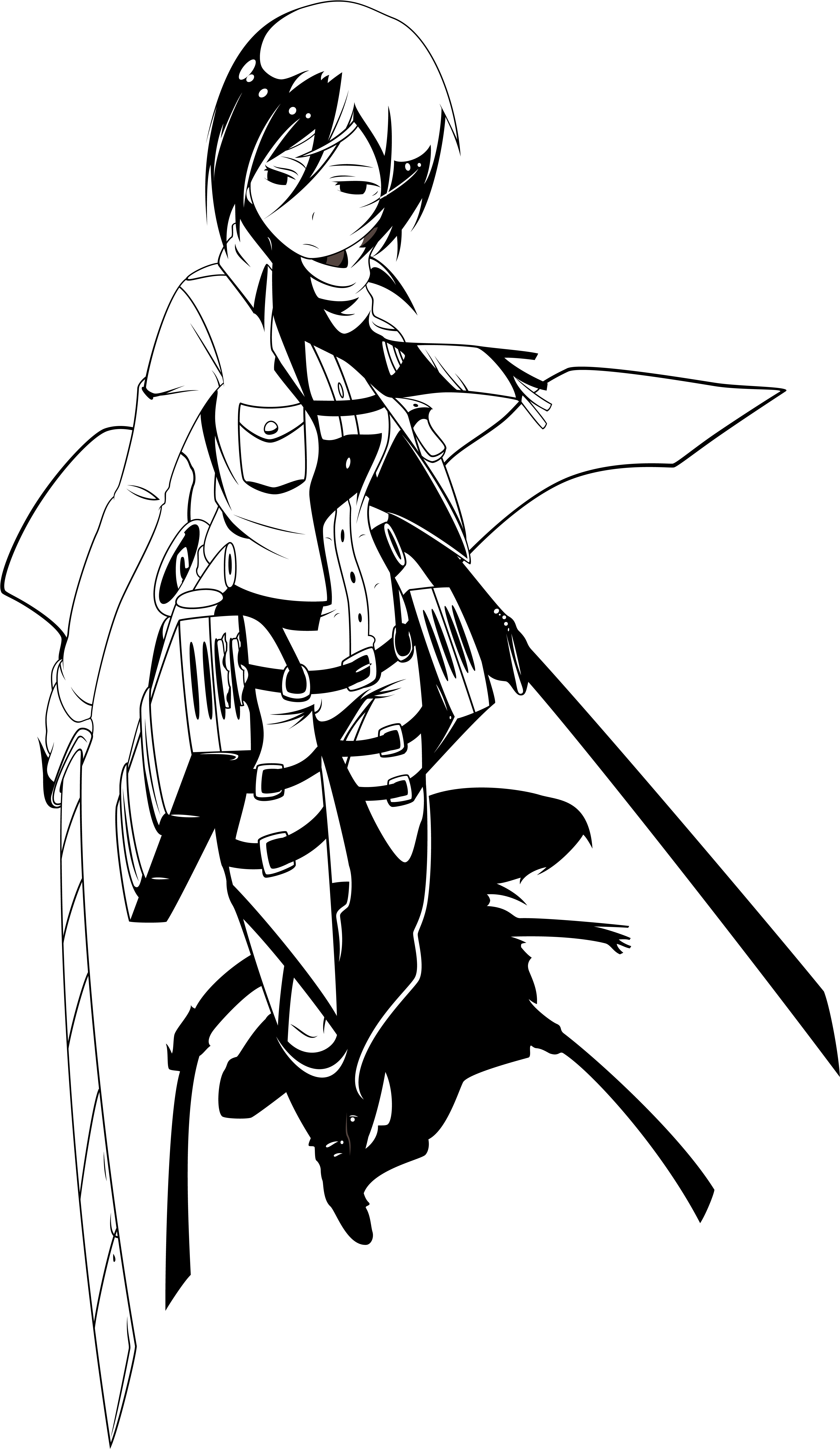 Shingeki No Kyojin - Mikasa Ackerman Black And White Clipart (5000x7558), Png Download