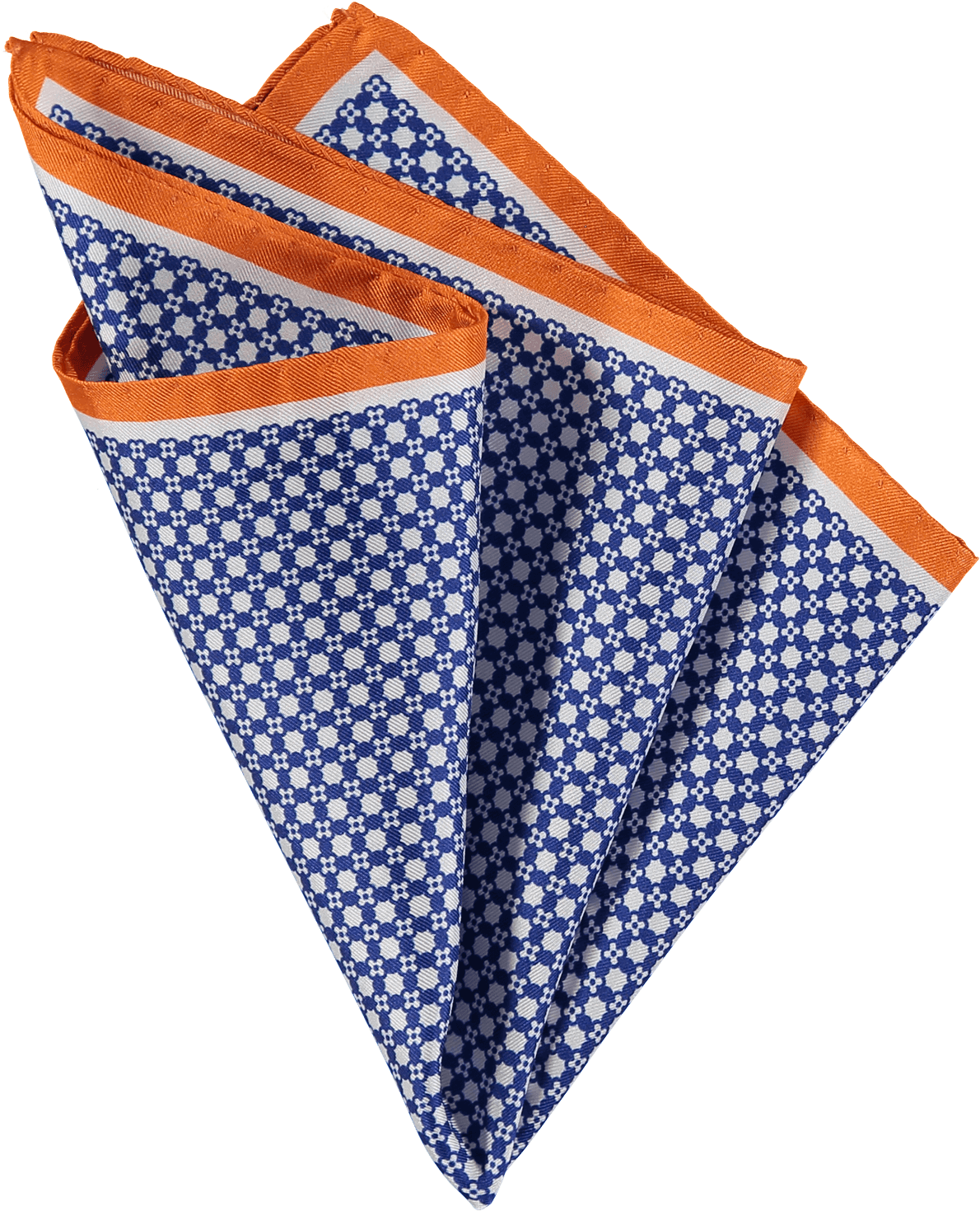 100% Silk Pocket Square In Navy White And Orange With - Handkerchief Clipart (1500x1501), Png Download
