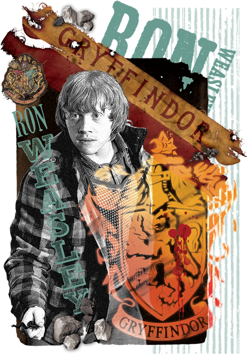 Ron Weasley™ Montage With Gryffindor Banner And Tattered - Ron Weasley Clipart (531x768), Png Download