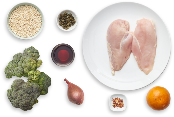 Seared Chicken & Pearl Couscous With Crispy Capers - Broccoli Clipart (700x477), Png Download