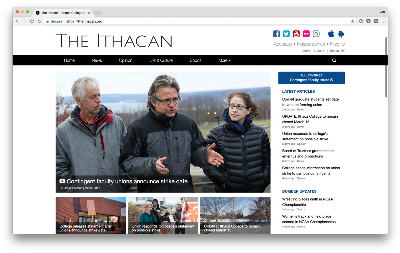 On Campus, I've Served As The Web Director For Ithaca - Website Clipart (1600x1015), Png Download