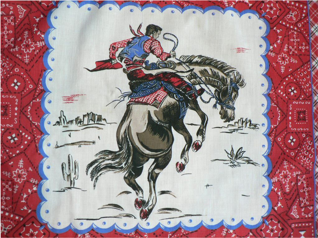 Vintage 1960s Western Cowboy & Bronco Horse Bandanna - Placemat Clipart (1022x1022), Png Download