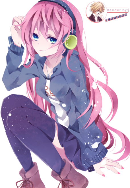 Image - Anime Girl With Headphones Render Clipart (500x657), Png Download