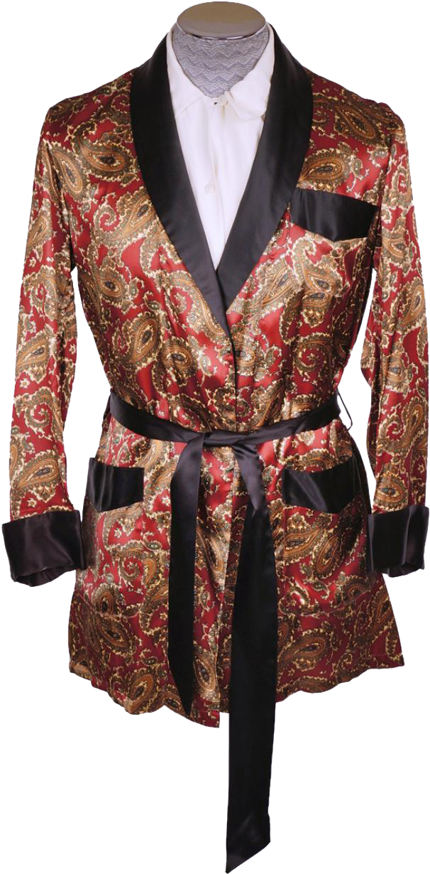 Vintage 1950s Mens Smoking Jacket Short Lounging Robe - Overcoat Clipart (1229x1229), Png Download
