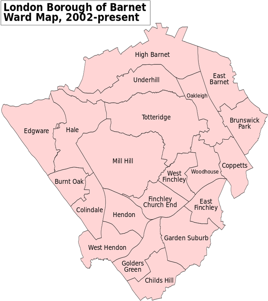 Barnet Wards Map - Map Of Borough Of Barnet Clipart (866x972), Png Download