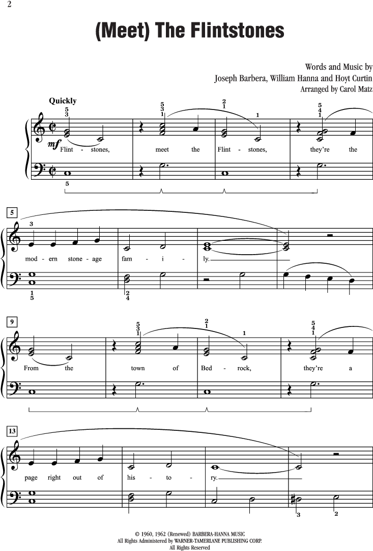 Meet The Flintstones Sheet Music Clipart (864x1152), Png Download