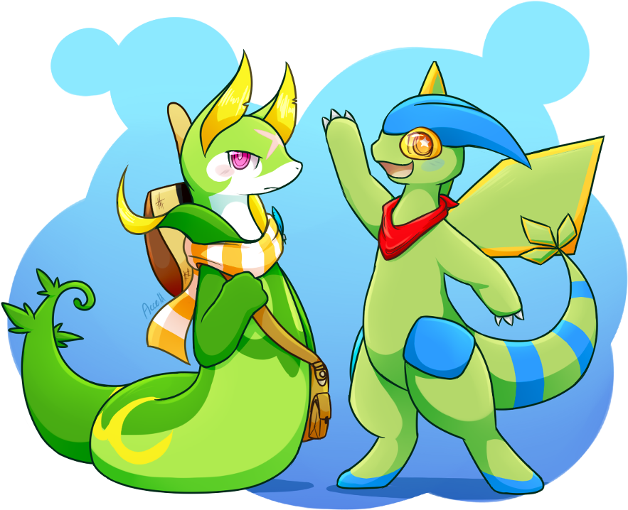 Serperior And Flygon - Cartoon Clipart (883x718), Png Download