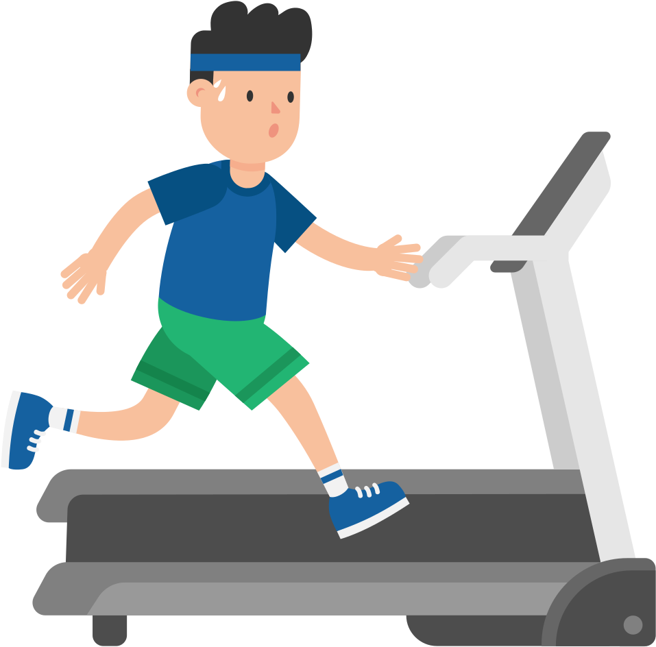 Exercise Clipart Running Machine - Person On Treadmill Cartoon - Png Download (2000x1125), Png Download