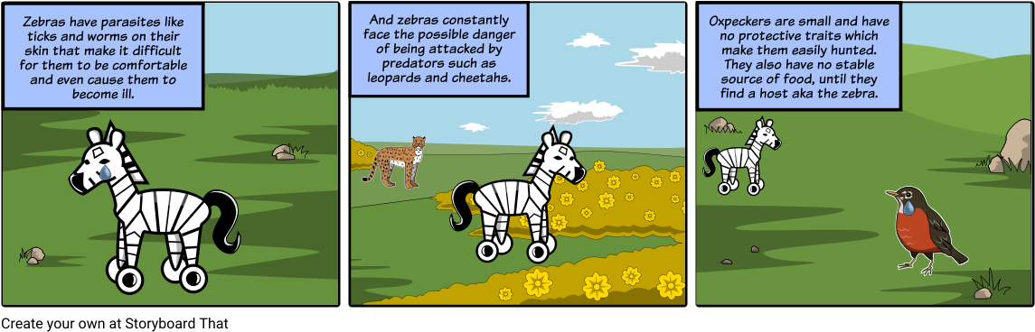 Zebra And Oxpecker - Zebra And Oxpecker Cartoon Clipart (1164x385), Png Download