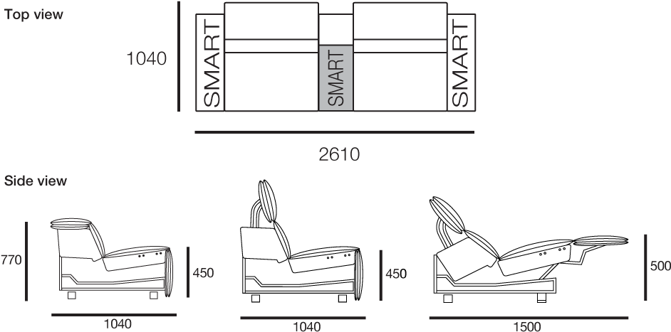 View All Configurations - Couch Side View Drawing Clipart (1000x480), Png Download