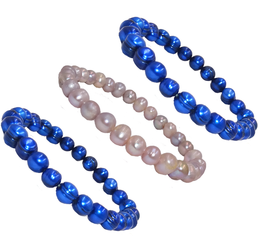 Set Of 3 Cultured Freshwater Pearl Stretch Bracelets - Bead Clipart (864x864), Png Download