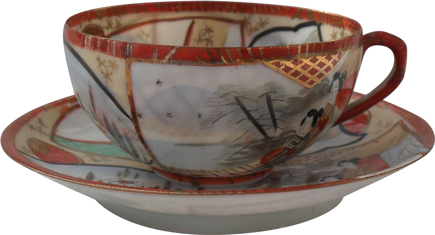 Early Japanese Eggshell Porcelain Geisha Sun Fan Teacup - Eggshell Tea Cup Clipart (1384x1384), Png Download