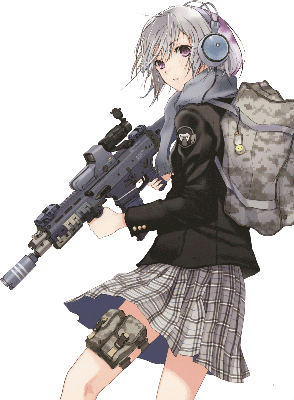 Anime Girl Fighter With Gun , Png Download - Anime Girl With Silver Short Hair Clipart (1024x1392), Png Download