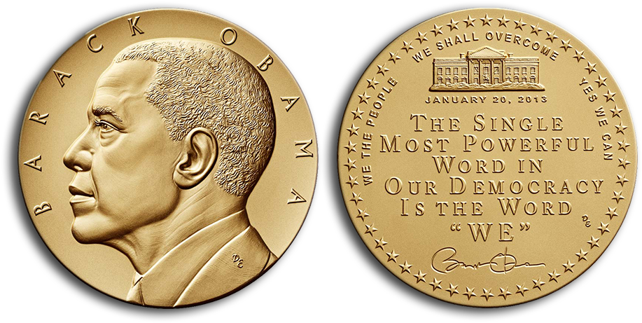 President Obama Receives Bronze Medals Emblemizing - President Obama Bronze Medals Clipart (928x488), Png Download