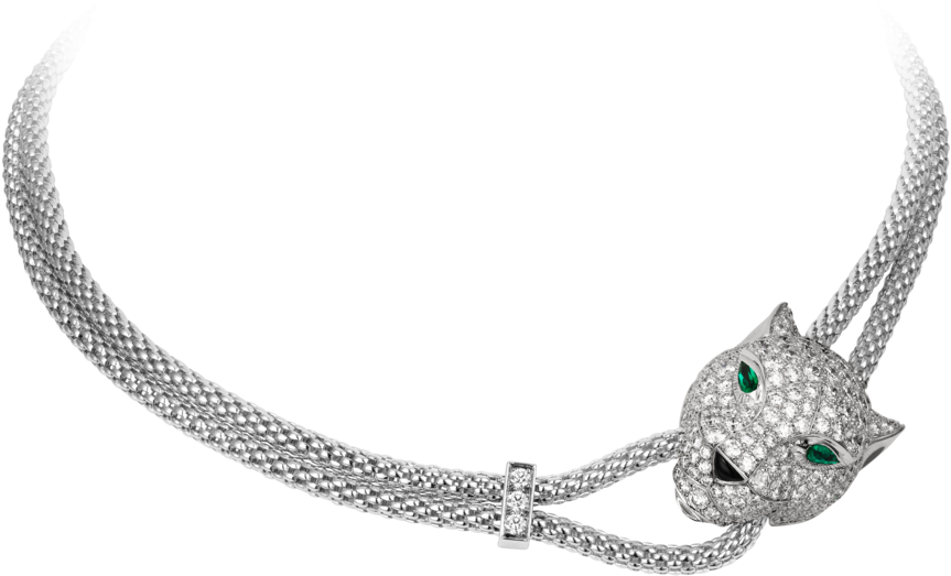 Panthère De Cartier White Gold, Emerald, Onyx And Diamond - Cartier Diamond Panther Necklace Clipart (1000x1000), Png Download